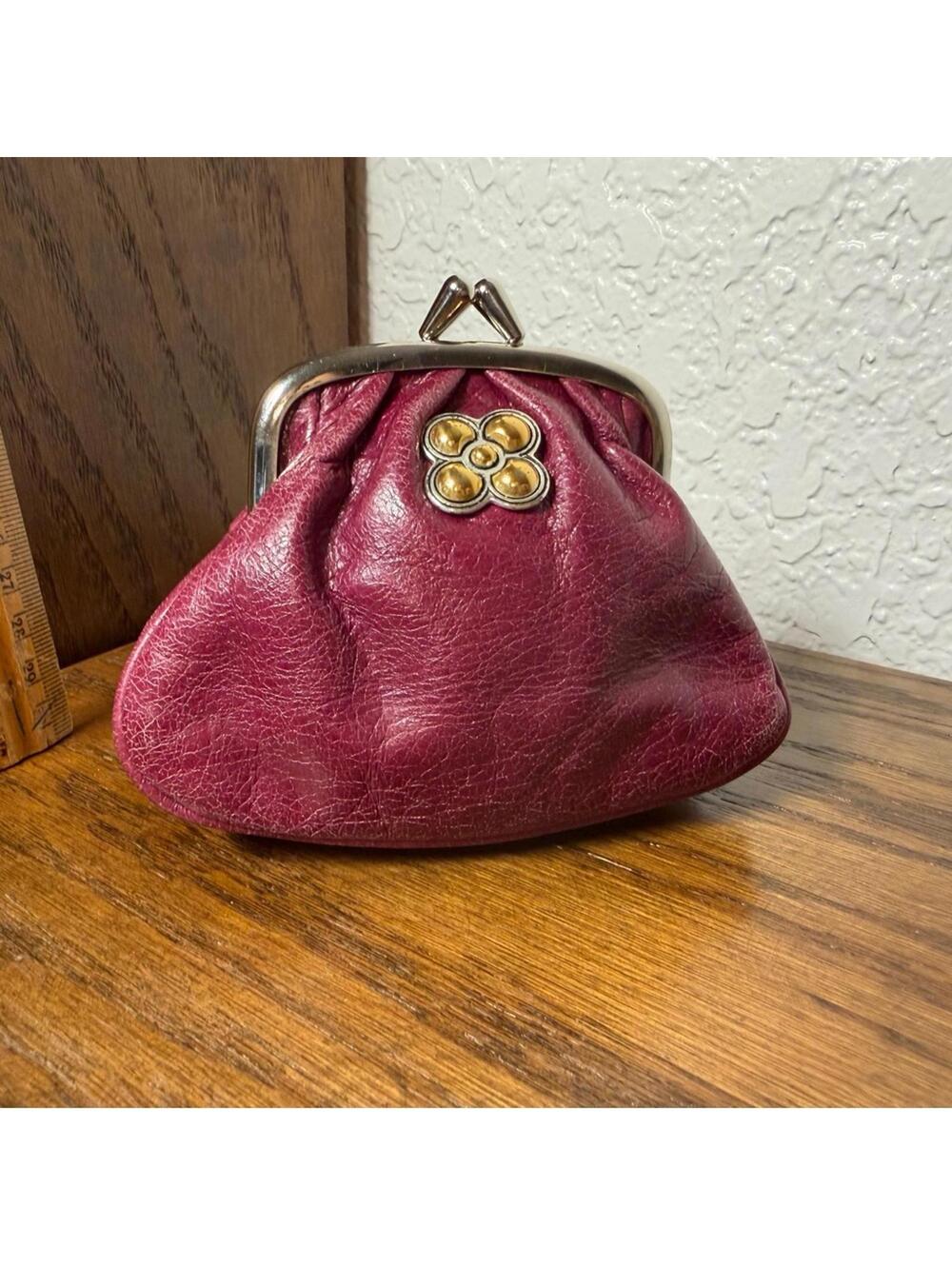 Vintage Brighton Burgundy Coin Purse with Gold Accent